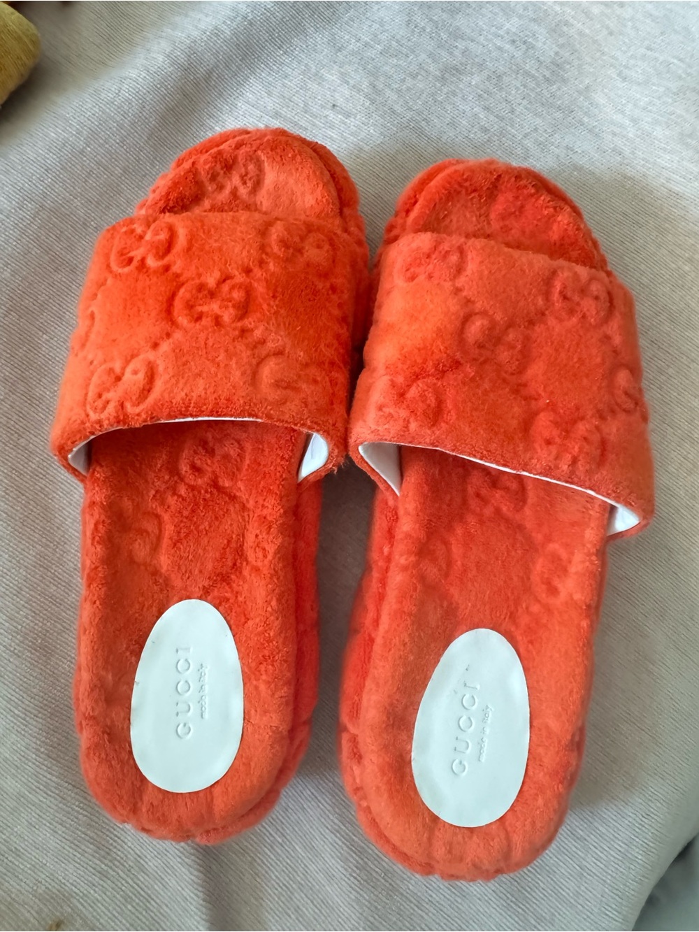 Gucci Women's Orange Plush GG Logo Slide Slippers size 39